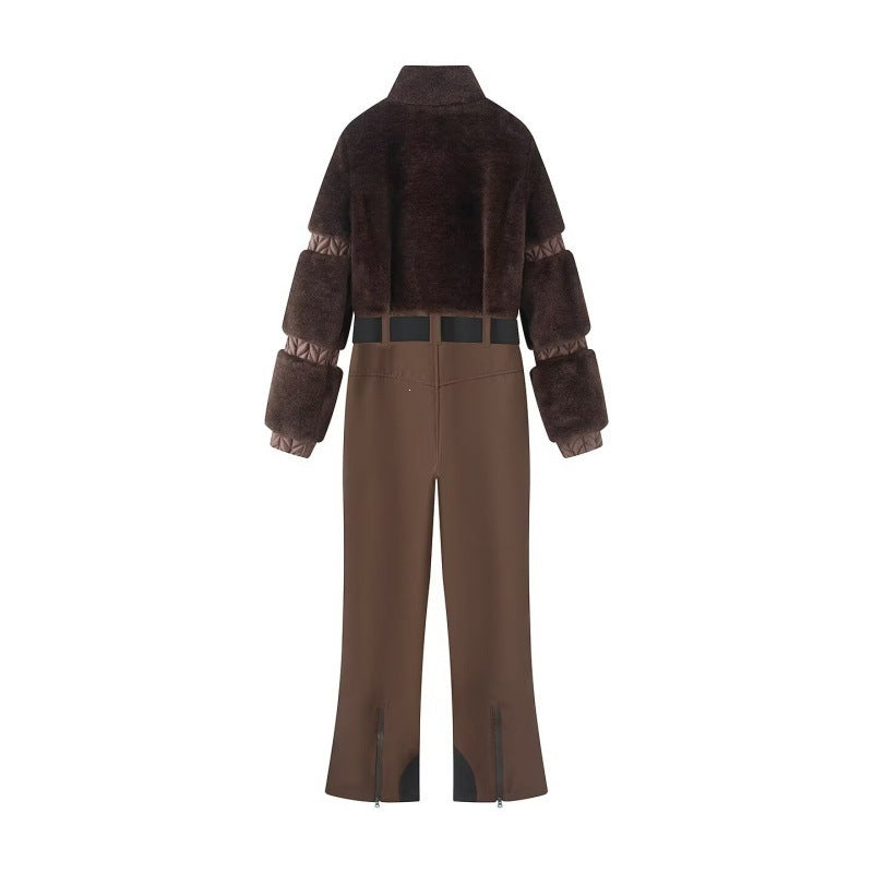 Damen Winterlicher Utility-Overall mit Teddyjacke, hohem Bund und Gurt Nord Taschen