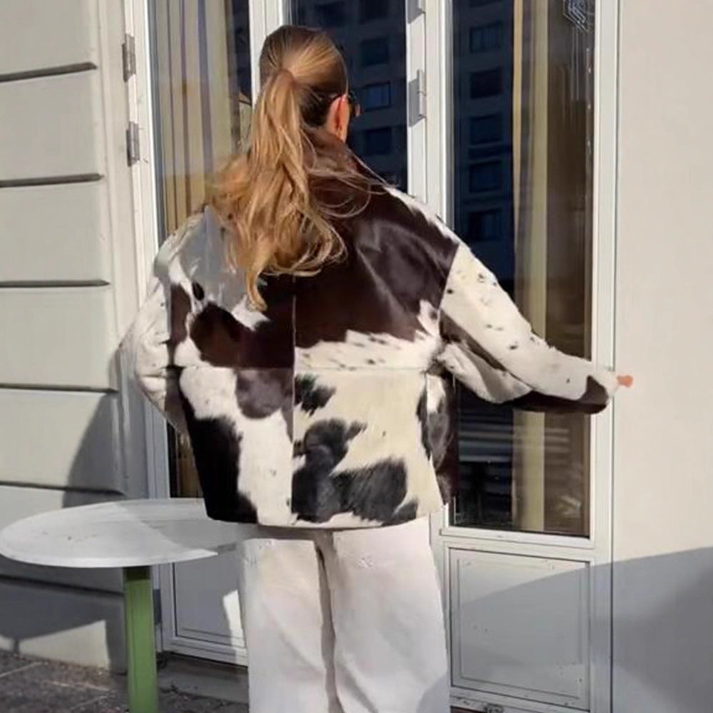 Damen Kurzjacke aus Haarigem Kunstfell mit Patchwork‑Optik und hohem Stehkragen Nord Taschen