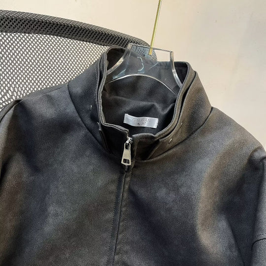 Herren kurze Stehkragenjacke aus Veloursleder-Imitat mit durchgehendem Reißverschluss Nord Taschen