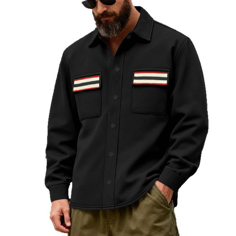Herren Overshirt-Jacke aus schwerem Baumwollmix mit Brusttaschen und Kontraststreifen Nord Taschen