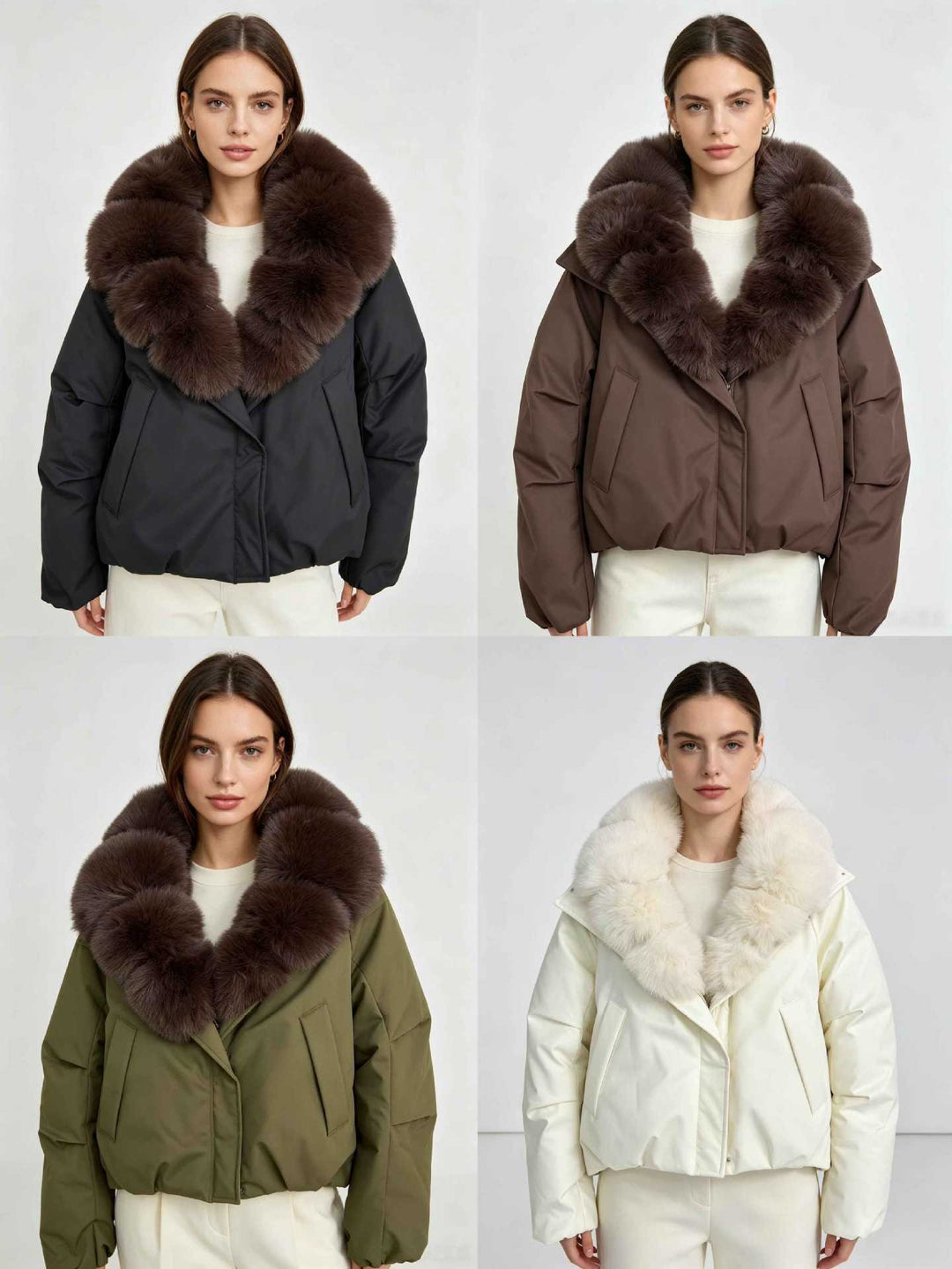 Damen nan kurze Thermosteppjacke mit voluminösem abnehmbarem Kunstfellkragen und tailliertem Saum Nord Taschen