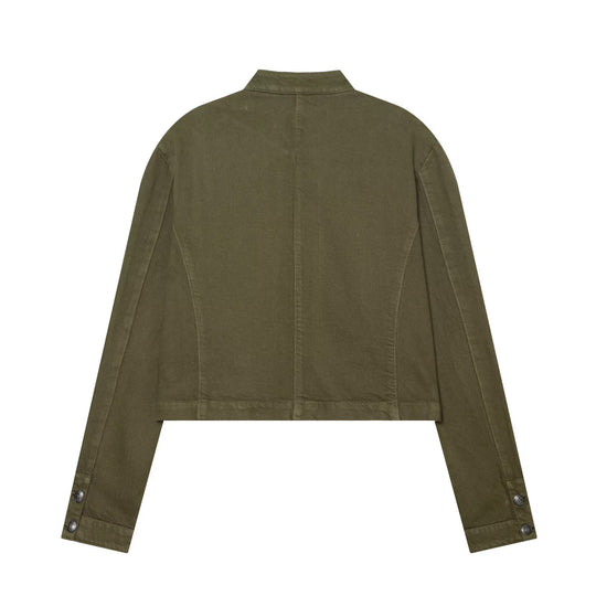 Damen Cropped Military‑Jacke mit Stehkragen, Zierknöpfen und Reißverschluss Nord Taschen