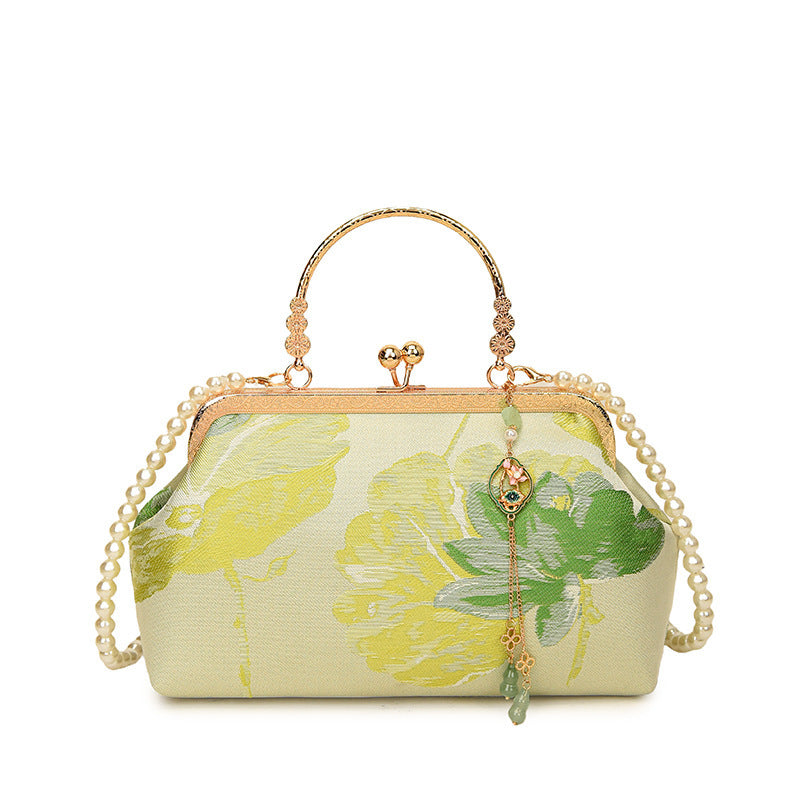Damen stilvolle Handtasche mit floralen Mustern und Perlenkette Nord Taschen