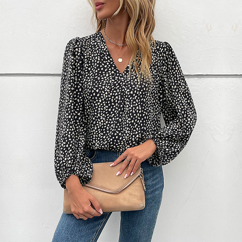 Damen Elegante V-Ausschnitt Bluse mit Puffärmeln Nord Taschen