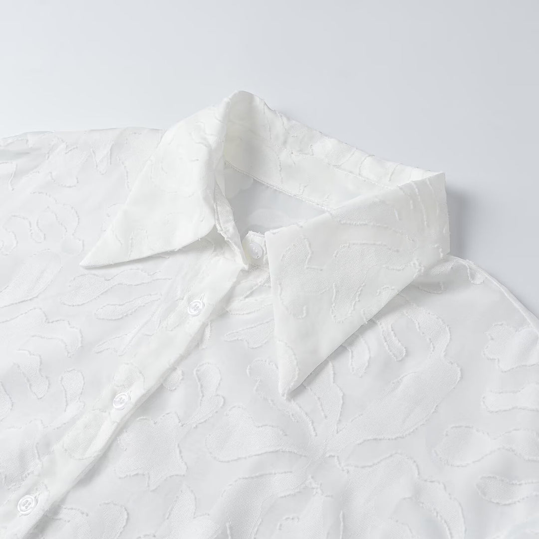 Damen Transparente Organza-Bluse mit weitem Schnitt, Volumenärmeln und Hemdkragen Nord Taschen