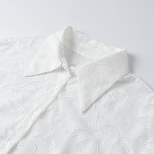 Damen Transparente Organza-Bluse mit weitem Schnitt, Volumenärmeln und Hemdkragen Nord Taschen