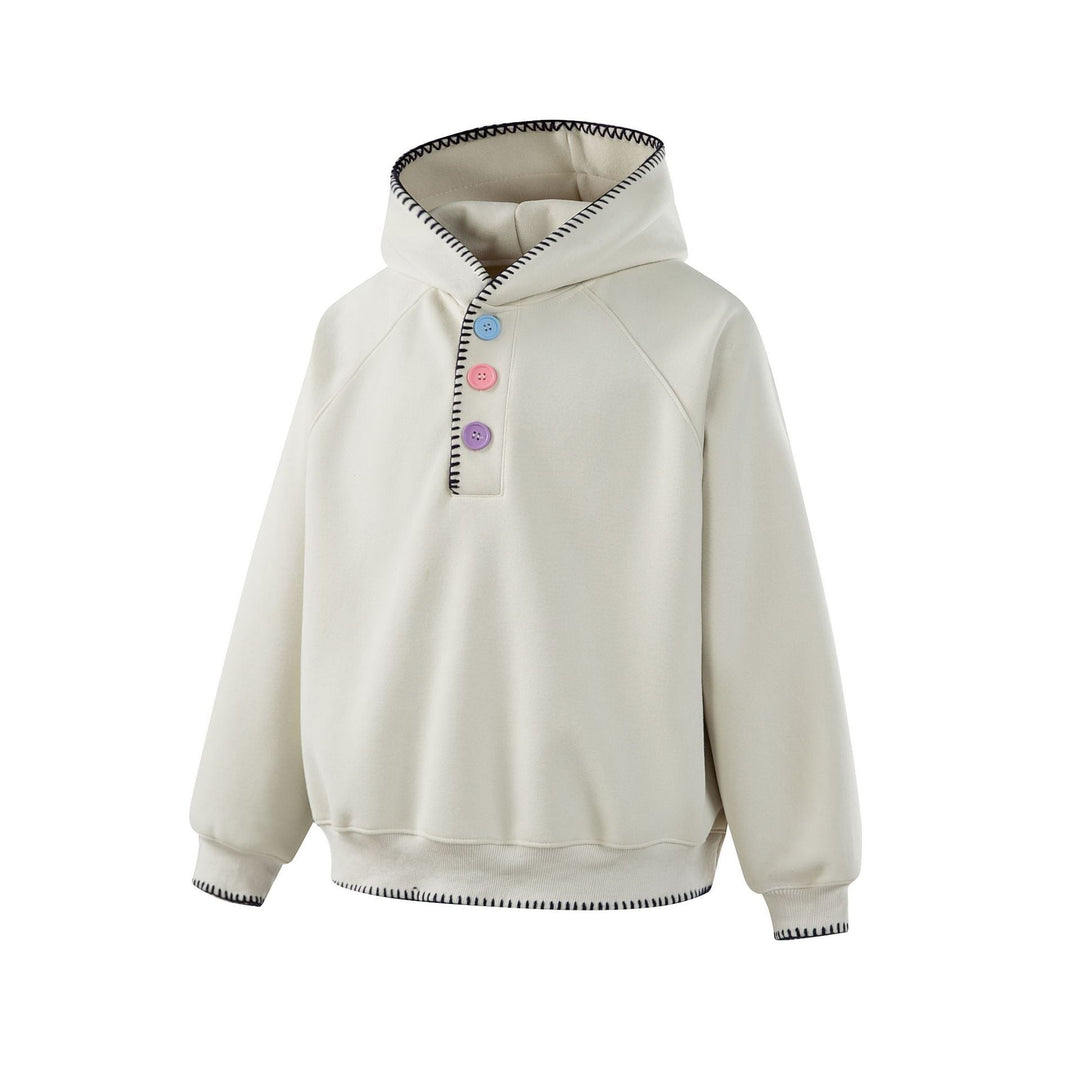 Damen Kapuzenpullover mit halber Knopfleiste, dekorativer Sattelnaht und Oversize-Schnitt Nord Taschen