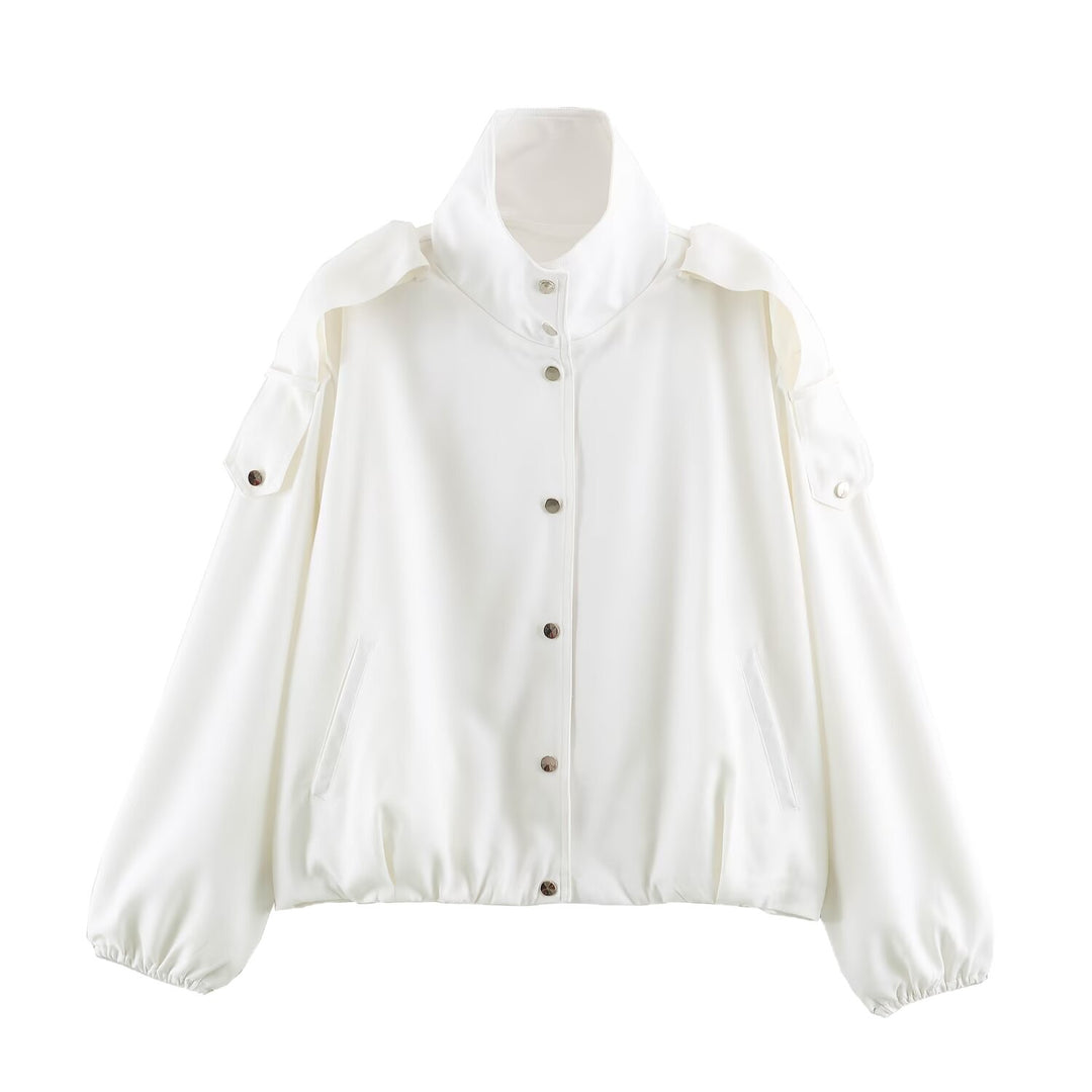 Damen Oversize-Blousonjacke mit Funnelkragen, verdeckten Druckknöpfen und Ärmelpatten Nord Taschen