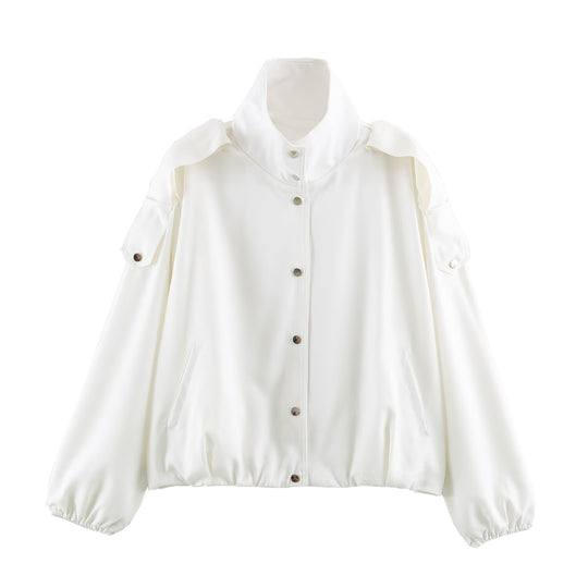 Damen Oversize-Blousonjacke mit Funnelkragen, verdeckten Druckknöpfen und Ärmelpatten Nord Taschen