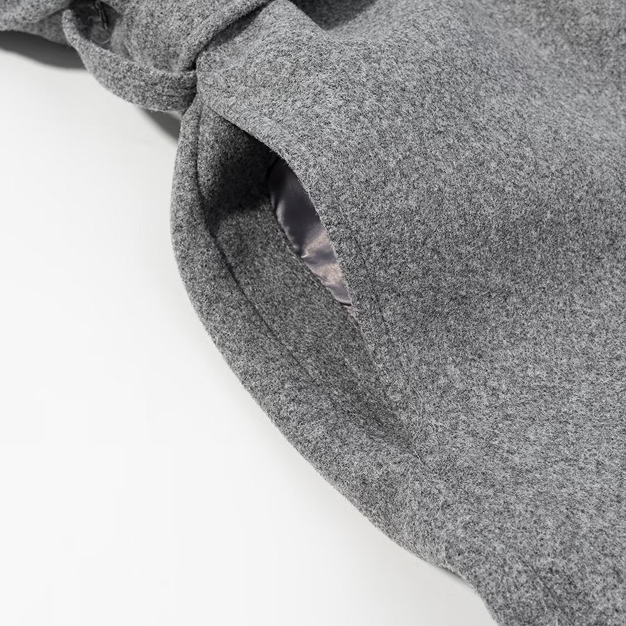 Damen Langmantel mit Bindegürtel und hohem Stehkragen aus Wollmix Nord Taschen