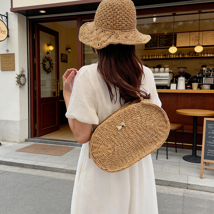Damen Rucksack-Handtasche aus geflochtenem Naturmaterial Nord Taschen