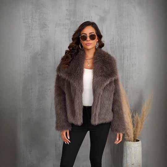 Damen Cropped Kunstpelz‑Bolero mit extraweichem Langflor und voluminösem Schalkragen Nord Taschen