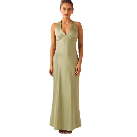 Damen Elegantes ärmelloses Hochzeitskleid mit Taillierungsband und fließendem Stoff