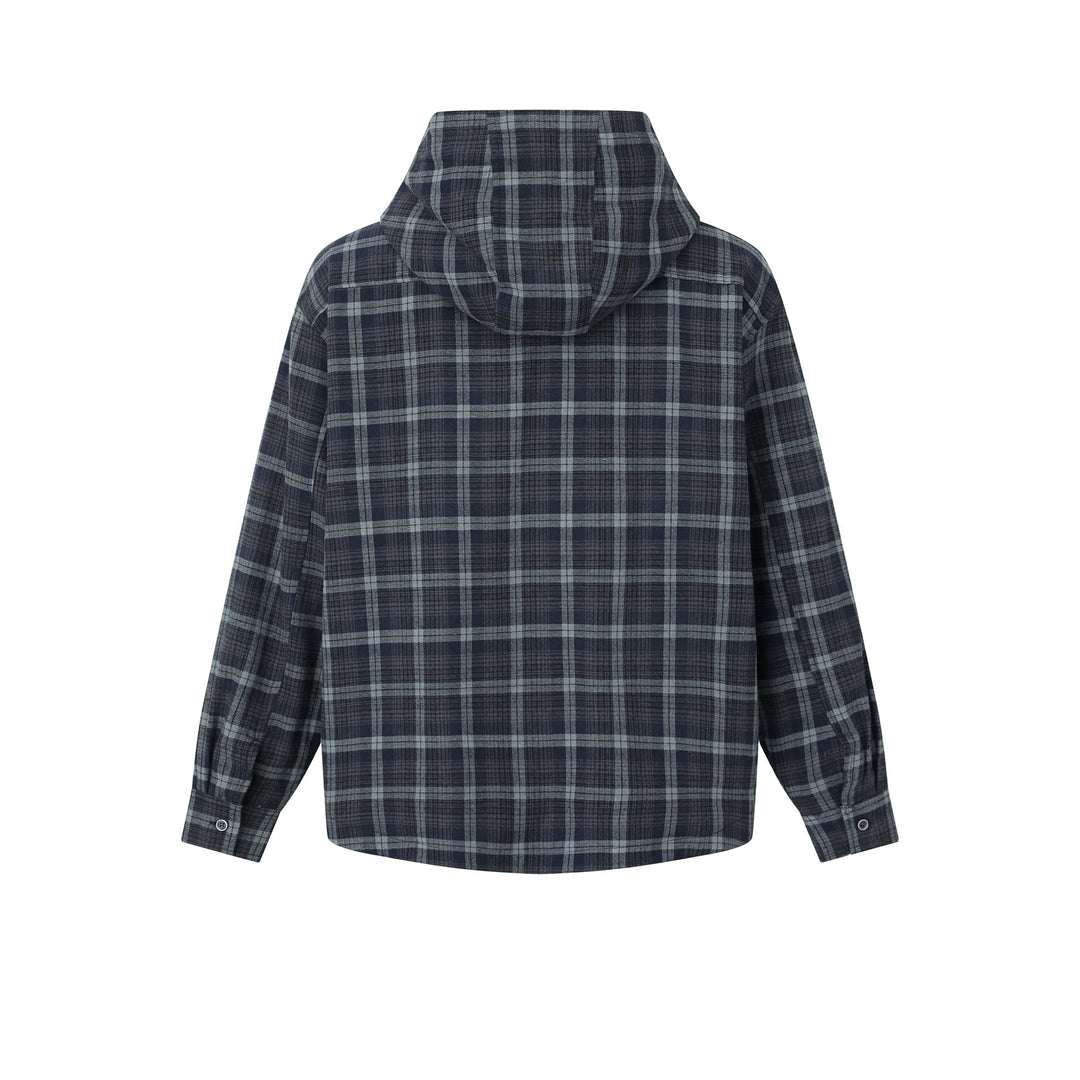 Herren Karo-Overshirt mit Kapuze, wattierter Hemdjacke und aufgesetzten Pattentaschen Nord Taschen