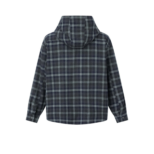 Herren Karo-Overshirt mit Kapuze, wattierter Hemdjacke und aufgesetzten Pattentaschen Nord Taschen