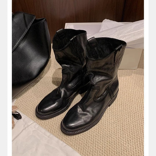 Damen lässige Cowboystiefel aus echtem Glattleder mit weichem, geschlitztem Schaft Nord Taschen