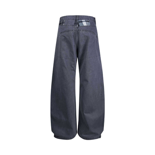 Damen weite knöchellange Hose mit hoher Taille aus Baumwoll-Denim Nord Taschen