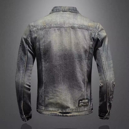Herren Vintage-Jeansjacke mit Used-Effekten, Destroyed-Details und aufgesetzten Brusttaschen Nord Taschen