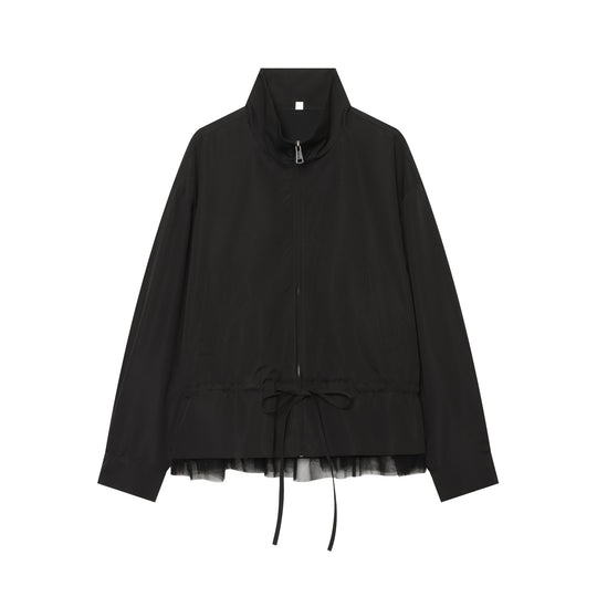 Damen leichte taillierbare Windjacke mit Stehkragen, Tunnelzug und Tüllbesatz Nord Taschen