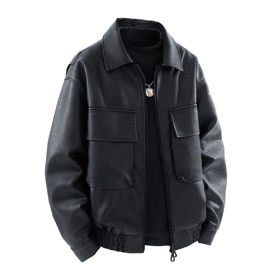 Herren Coole Kunstlederjacke mit praktischen Taschen Nord Taschen