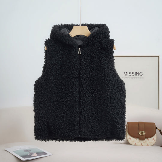 Damen nan kuschelige Teddyweste mit Kapuze und Reißverschluss Nord Taschen