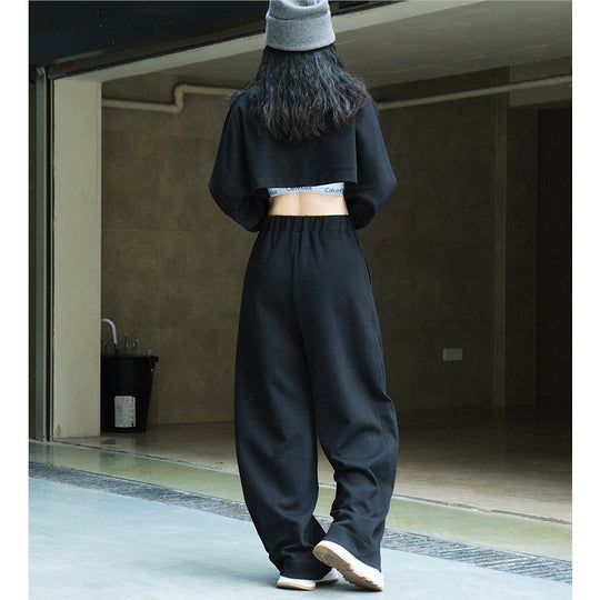 Damen Weite High‑Waist Sweathose aus Baumwoll-Fleece mit Elastbund und seitlichen Eingrifftaschen Nord Taschen