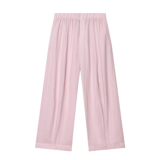 Damen Zweiteiliges Loungewear-Set aus Leinenoptik mit lockerem Pyjama‑Hemd und weiter Palazzo‑Hose Nord Taschen
