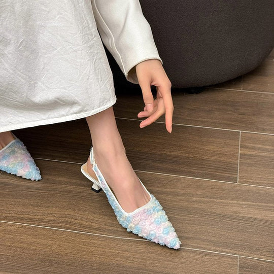 Damen Elegante Slingpumps mit floralem Design und schimmernder Oberfläche Nord Taschen