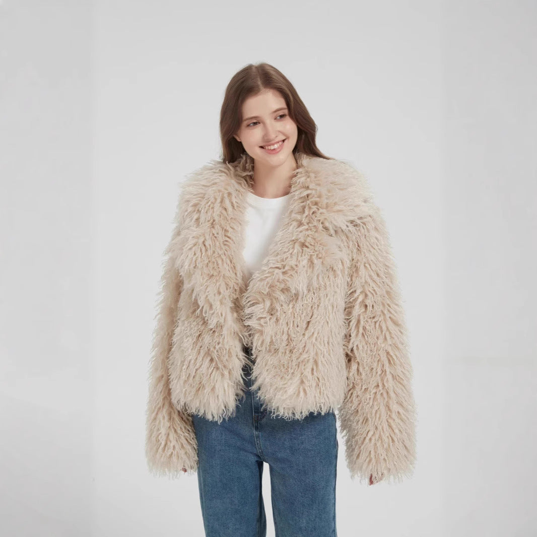 Damen Kurzboxiger Kunstpelz‑Bolero mit langflorigem Hochflor und voluminösem Schalkragen Nord Taschen