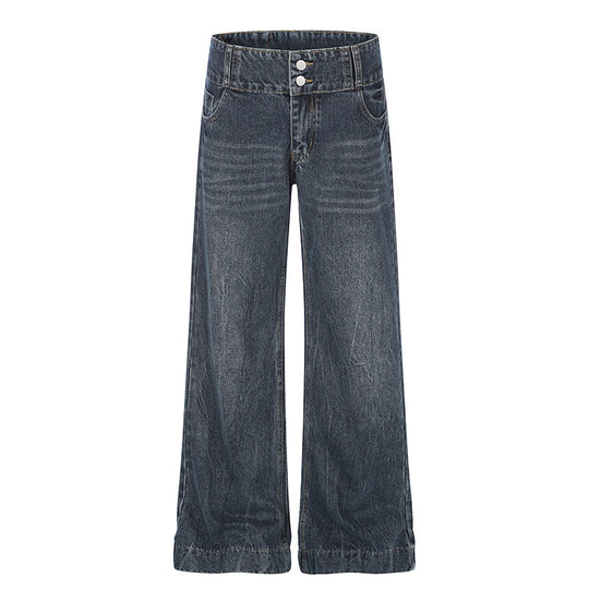 Damen High-Waist Weite Palazzo-Jeans mit Doppelknopf und ausgestelltem Bein Nord Taschen