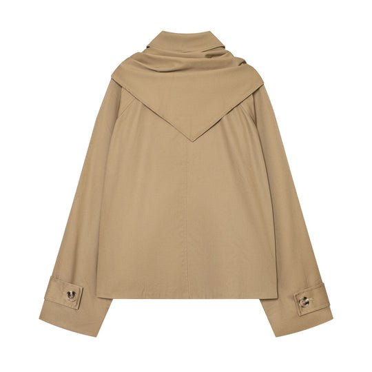 Damen Kurzgeschnittener Cape‑Trench mit integriertem Bindeschal und überschnittener Schulterpartie Nord Taschen