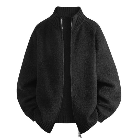 Damen Oversize Teddy-Strick-Cardigan mit Stehkragen, Rippsäumen & Zwei-Wege-Reißverschluss Nord Taschen