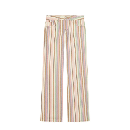 Damen Hochtaillierte Leinenoptik‑Palazzohose mit vertikalem Pastellstreifenmuster Nord Taschen