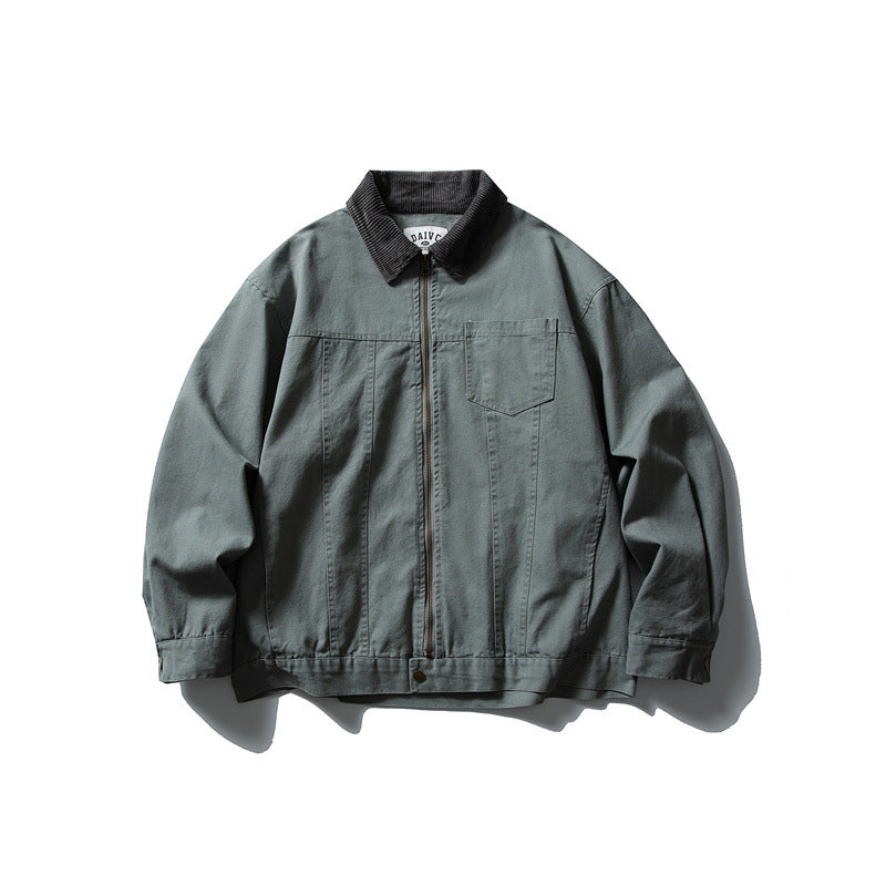 Herren Boxy-Canvas-Blousonjacke mit Cordkragen und durchgehendem Reißverschluss Nord Taschen