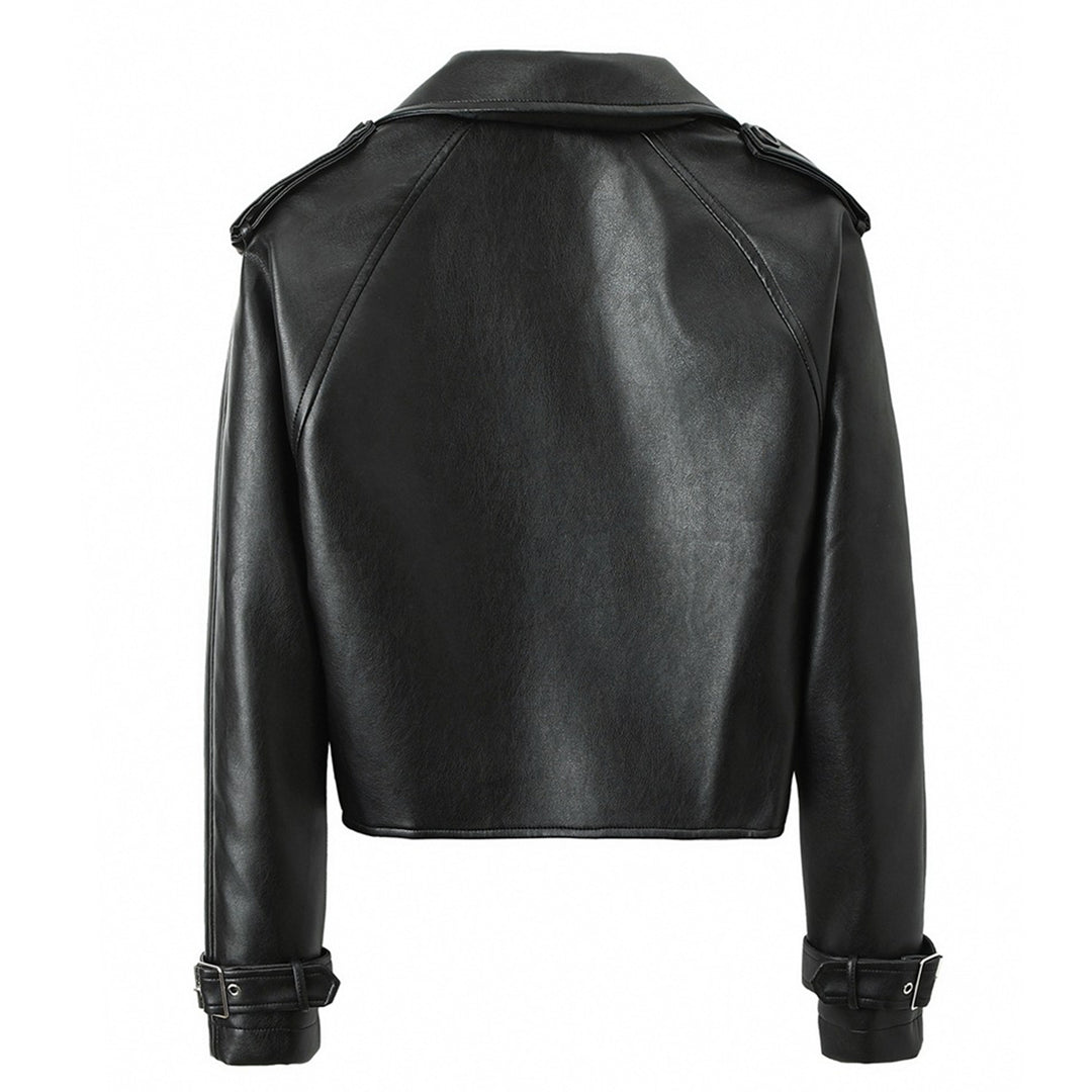 Damen Cropped Biker‑Trench aus weichem Kunstleder mit Schulterriegeln und Schnallenmanschetten Nord Taschen