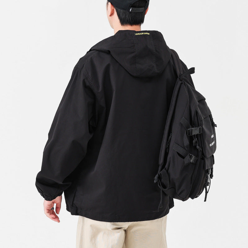 Herren Kapuzen-Anorak Pulloverjacke im Oversize-Utility-Stil Nord Taschen