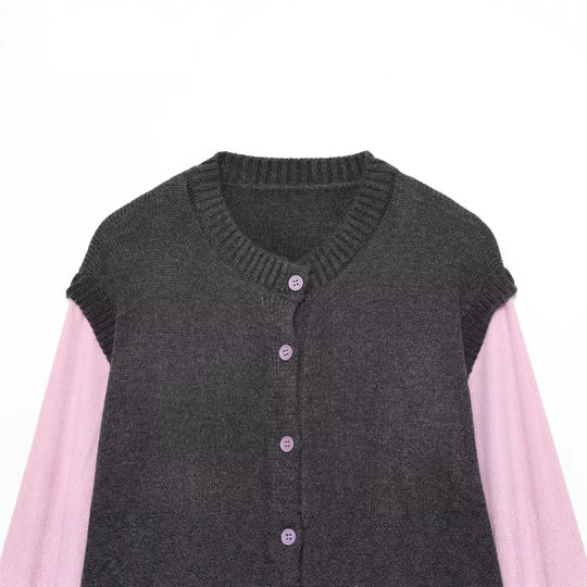 Damen Lagenlook-Strickcardigan mit gestreiftem Westeinsatz und Volumenärmeln Nord Taschen
