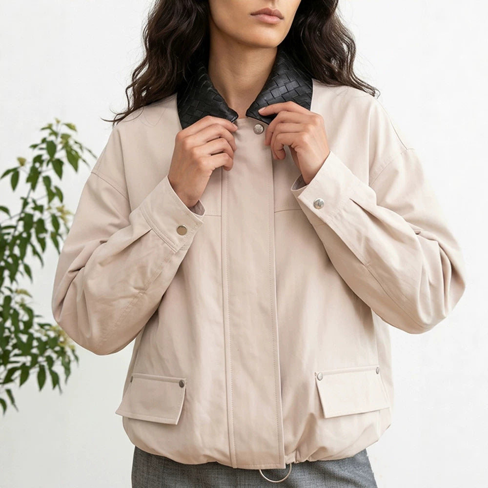 Damen Oversized-Übergangsjacke mit geflochtenem Kragen und aufgesetzten Klappentaschen Nord Taschen
