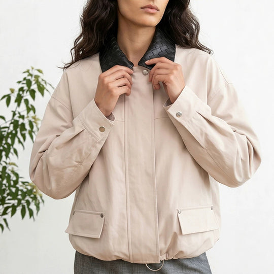 Damen Oversized-Übergangsjacke mit geflochtenem Kragen und aufgesetzten Klappentaschen Nord Taschen