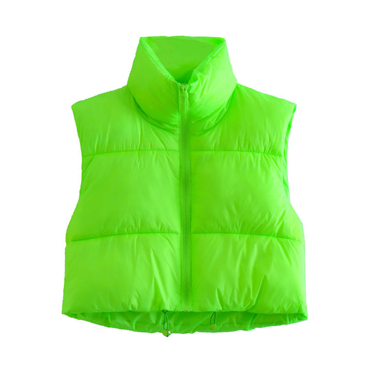 Damen kurze Steppweste mit hohem Stehkragen, leichter Puffer‑Optik und verstellbarem Saum Nord Taschen