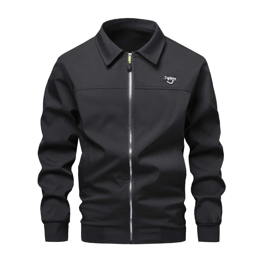 Herren Collar-Zip-Blouson aus Softshell mit gerippten Bündchen & Smiley-Patch Nord Taschen