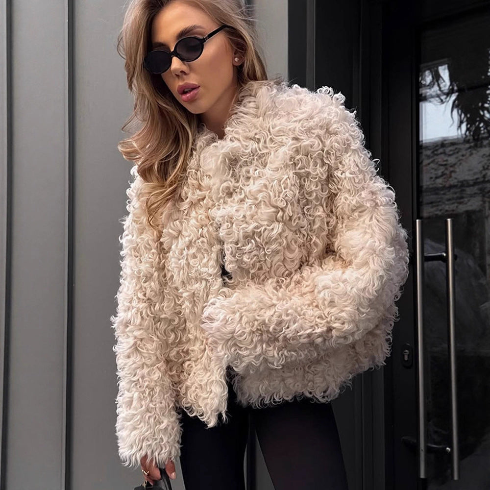 Damen Boxy-Kurzmantel im Locken‑Teddy‑Look mit kastiger Silhouette Nord Taschen