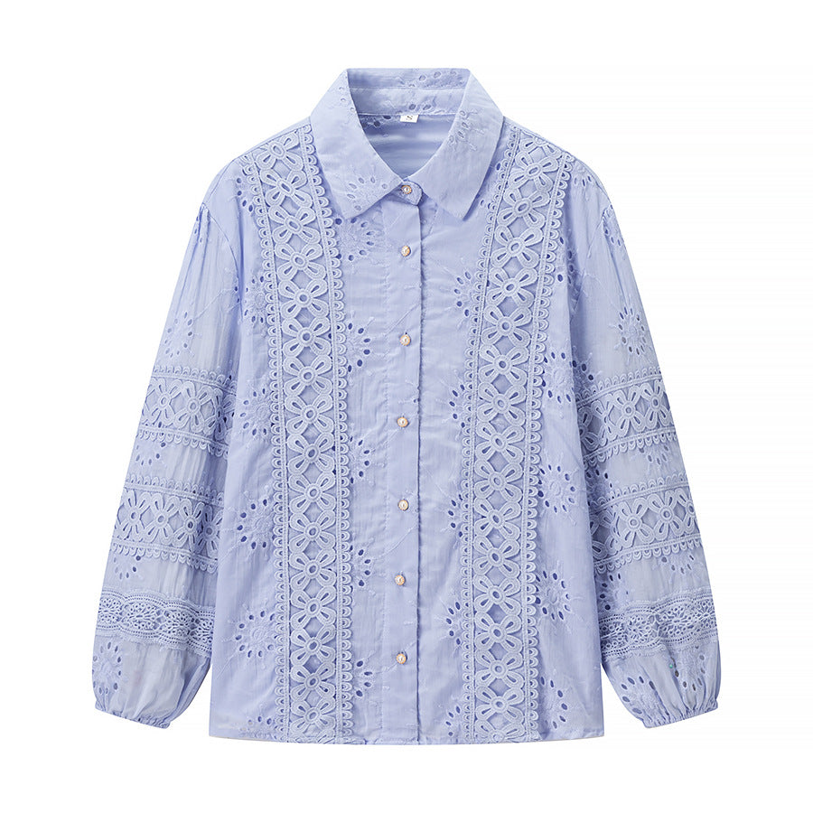 Damen Zweiteiliges Broderie-Anglaise-Set mit Hemdbluse und gestuftem Midirock Nord Taschen