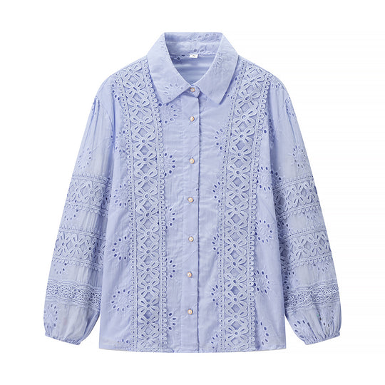 Damen Zweiteiliges Broderie-Anglaise-Set mit Hemdbluse und gestuftem Midirock Nord Taschen