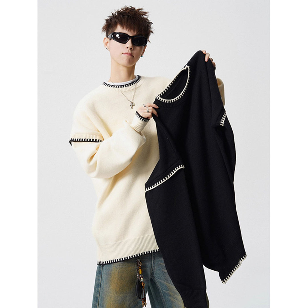 Herren Grobstrickpullover mit Kontrastnähten Nord Taschen