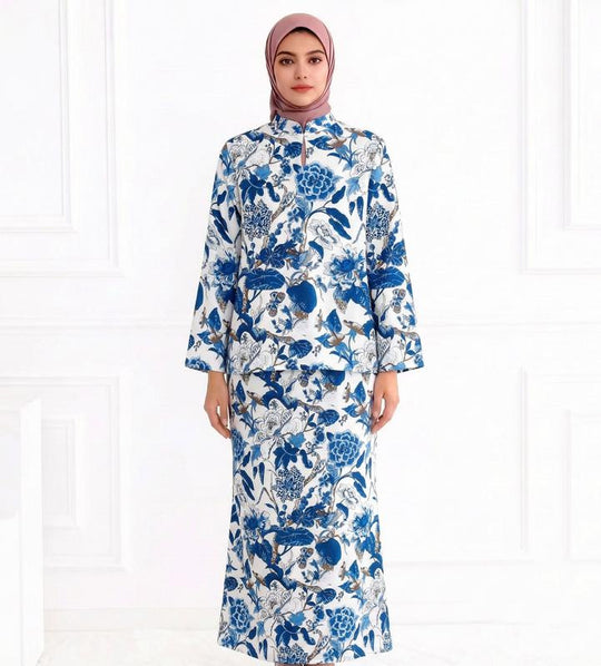Damen Zweiteiliges Modest-Set aus Tunika mit Stehkragen und geradem Maxirock mit Blumenprint Nord Taschen