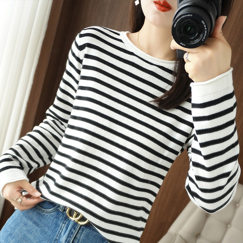 Damen Maritim inspirierter Baumwoll-Feinstrickpullover mit Streifen und leicht kastiger Silhouette Nord Taschen