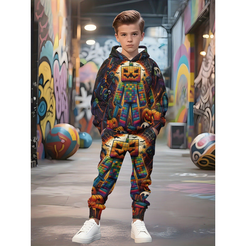 Unisex Kinder Jogginganzug mit Kapuzenpullover und detailreichem Auto-Print Nord Taschen