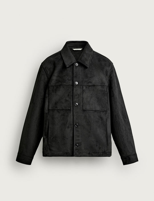 Herren Boxy-Overshirt aus Velourslederimitat mit aufgesetzten Pattentaschen Nord Taschen