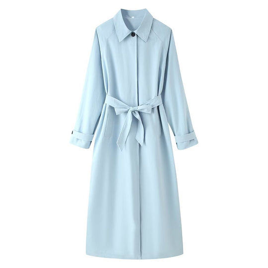 Damen langer taillierter Trenchcoat mit Bindegürtel und Hemdkragen Nord Taschen